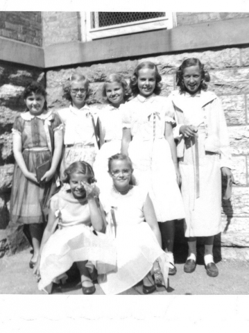 1955 HAWTHORNE 6TH GRADE GIRLS

Top: Gloria, Penny Chaulsett, Meredith Hoffman, Marlene Peterson, Kathleen.

Bottom:  Romaine Swierczek, Betty Neuman